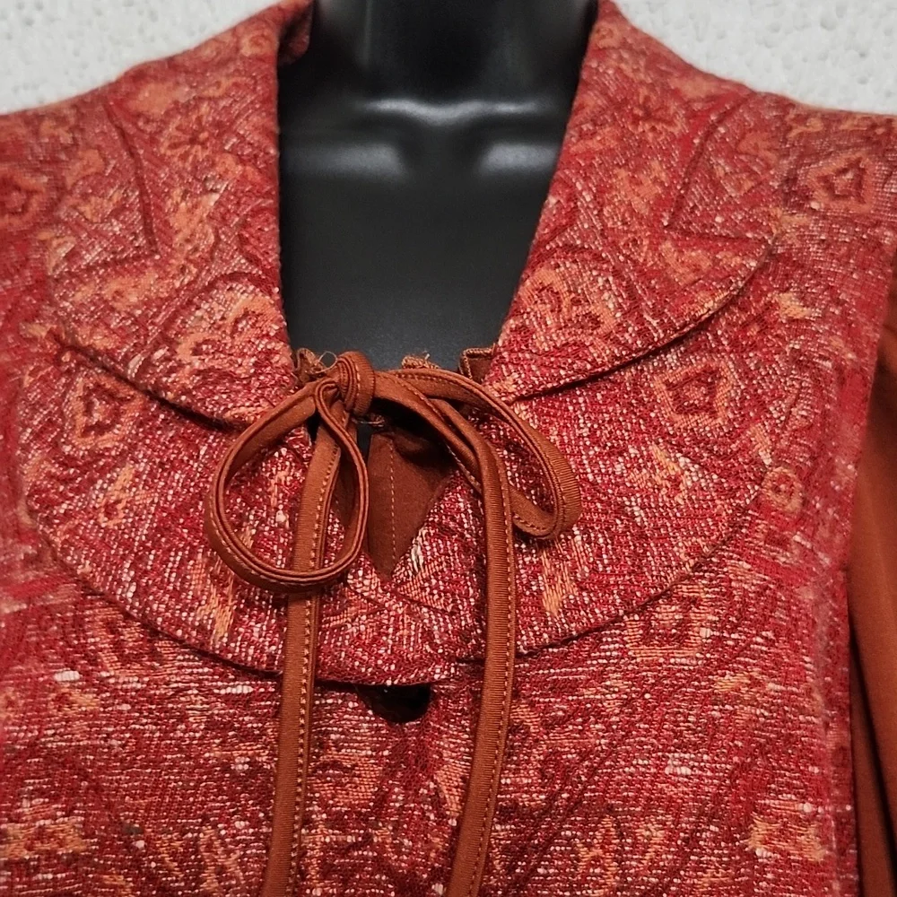 Karl Lagerfeld Tapestry Vintage Vest Double Flap Collar Wool/Silk Button Up Rust - Picture 4 of 12